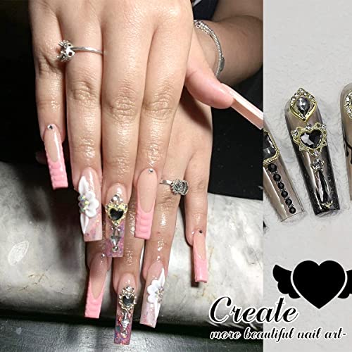 qiipii 24pcs Pink Luxury Nail Charms +2000pcs Rhinestones 3D Big Nail Gems K9 Glass Nail Crystals Diamonds Jewelry Stones Alloy Nail Art Studs Decor Supplies Heart Charms for Arylic Nails DIY Crafts