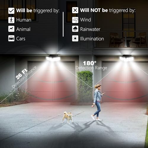 AmeriTop Solar Lights Outdoor, 2 Pack 233 LED High Brightness Cordless Solar Motion Sensor Lights; 3 Adjustable Heads, 270ยฐ Wide Angle Illumination, IP65 Waterproof, Security LED Flood Light(Daylight)