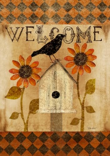 Toland Home Garden 119526 Harlequin Crow Fall Flag 12x18 Inch Double Sided Fall Garden Flag for Outdoor House Flag Yard Decoration