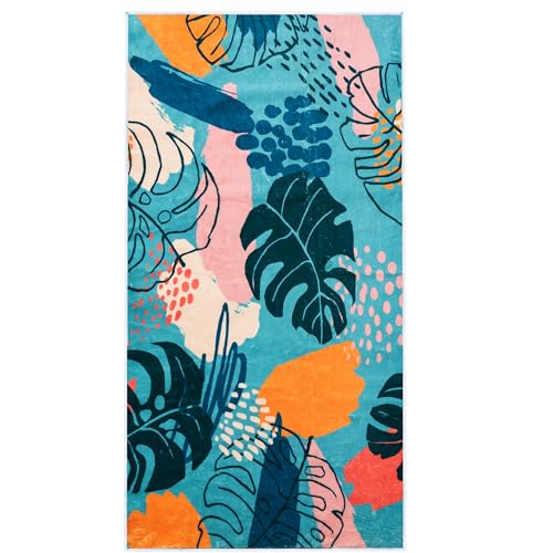 UBTKEY Small Area Rug 2x4.3, Ultra-Thin Non Slip Washable Entryway Rugs, Botanical Print Boho Kitchen Throw Rugs Indoor Door Mat for Entryway Front Door Entry Bedroom (Blue Green, 2' x 4.3')