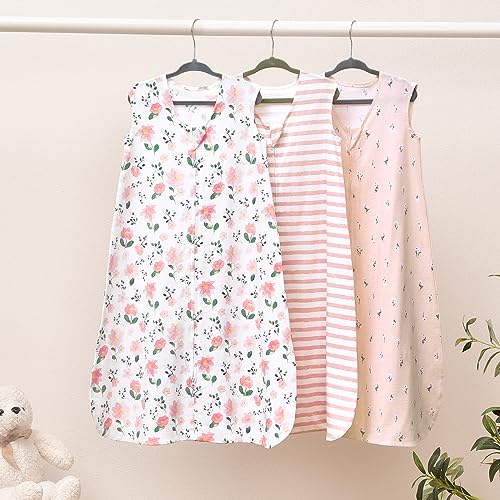 PHF Baby Sleep Sack 0-6 Months 3 Pack 100% Cotton Baby Wearable Blanket, 2-Way Zipper 0.5 TOG Toddler Sleeping Sack, Comfy Sleep Bag for Baby Boys Girls, Dinosaur (Small)