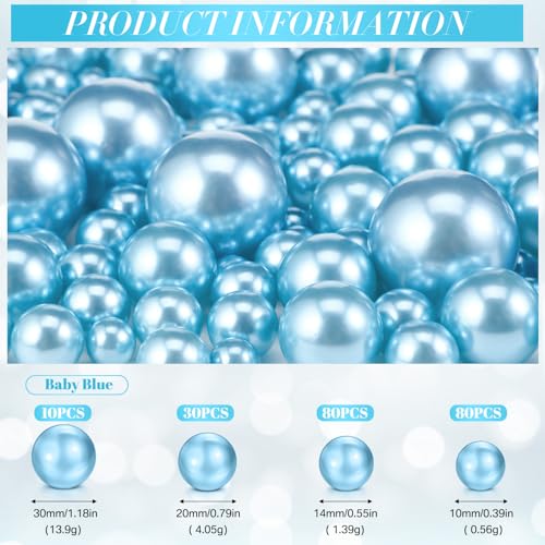 Jadive 200 Pieces Pearl Beads for Vase Filler Centerpieces, No Holes Pearl Makeup Beads for Wedding Holiday Party Home Brushes Holder Decor, 10/14/20/30 mm(Light Blue Purple, Dark Blue Purple)