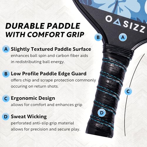 Pickleball Paddles Carbon Fiber, Lightly Textured Carbon Surface Extra Spin, Honeycomb Core Pickle Ball Set, Ergonomical Pickleball Paddles Set of 2, Lightweight Pickleball Set
