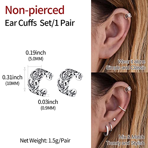 ChicSilver 925 Sterling Silver Ear Cuff Earrings for Women Irish Celtic Knot White Gold Plated Silver Clip on Cartilage Helix Ear Cuffs Non-Piercing Hypoallergenic Jewelry