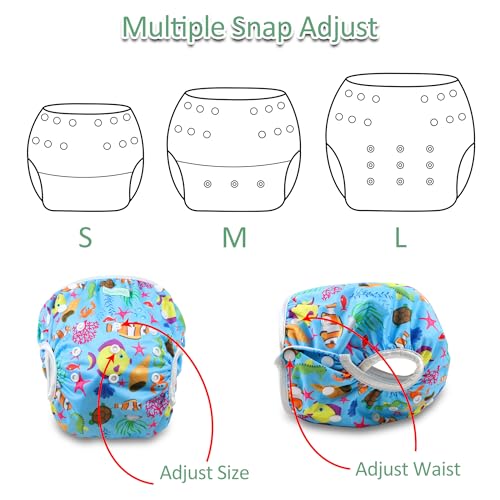 wegreeco Baby & Toddler Snap One Size Adjustable Reusable Baby Swim Diaper (Sealife,Small,3 Pack)