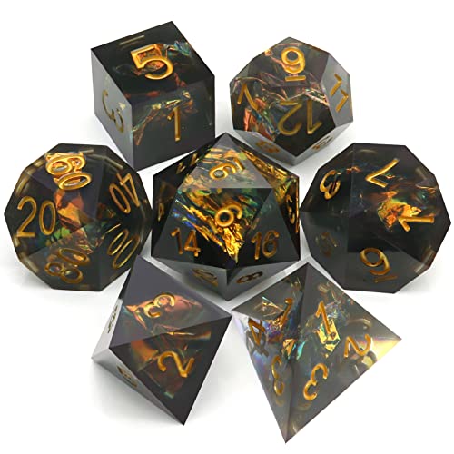 Haxtec Sharp Edge DND Dice Set Purple Red Resin Dice Silver Flakes D&D Dice for RPG Role Playing Games Dungeons and Dragons Gift War Series