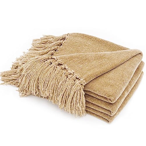 RECYCO Buffalo Paid Chenille Throw Blanket for Couch, Soft Cozy Decorative Buffalo Check Blanket Throw with Tassels for Bed Sofa, Lightweight Chenille Knitted Throw, Plaid Navy Off White, 50'' x 60''