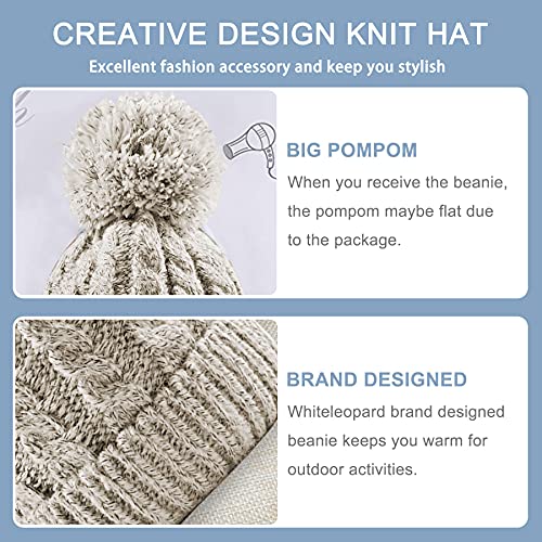 Women's Winter Beanie Warm Fleece Lining - Thick Slouchy Cable Knit Skull Hat Ski Cap (Cream)