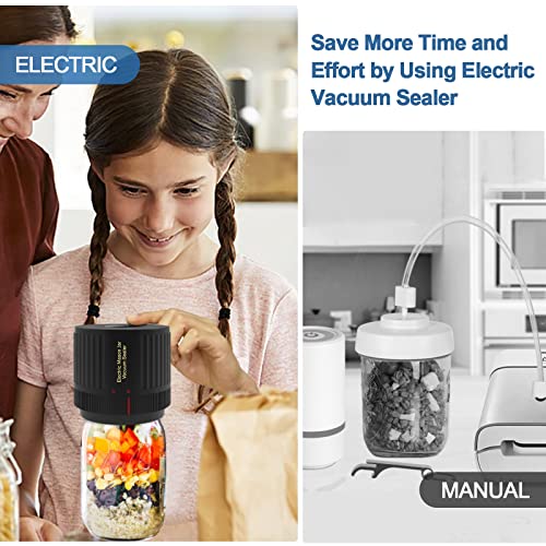 Electric Mason Cordless Vacuum Sealer Kit for Wide-Mouth & Regular-Mouth Mason Jars, for Food Storage and Fermentation, Black