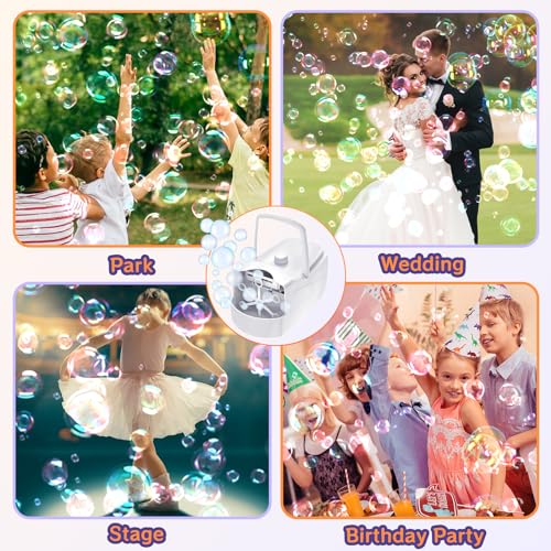Bubble Machine,18000+ Big Bubbles/Min Automatic Bubble Blower for Kids with 2 Speeds,6 Wands,Operated by Plugin or Batteries Bubble Maker for Outdoor/Indoor Birthday Parties,Wedding (White)