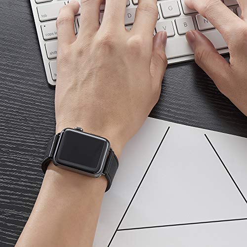 POWER PRIMACY Leather Bands Compatible with Apple Watch Band 38mm 40mm 41mm 42mm 44mm 45mm 49mm, Genuine Leather Strap Compatible for Women Men iWatch SE Ultra Series 9 8 7 6 5 4 3 (Coffee/Rosegold)