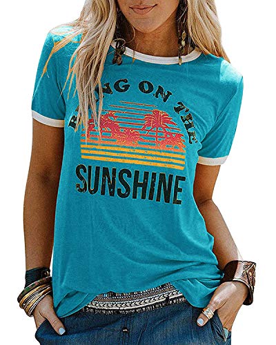 YEXIPO Graphic Tees for Women Short Sleeve Summer Tops Funny Letter Printed Loose Casual T Shirts A Grey