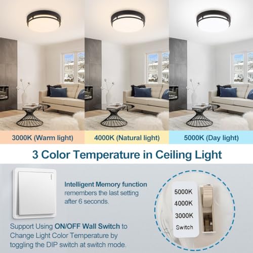 Xbuyee 2Pack LED Flush Mount Ceiling Light Fixture 13" 20W, 3000/4000/5000K Color Adjustable, Dimmable Ceiling Lamp for Kitchen, Hallway, Stairwell, Oil Rubbed Bronze, ETL
