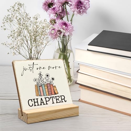 ANIANG Reading Room Book Desk Decor, Book Lovers Bookworm Gifts Wood Plaque, There is No Such Thing As too Many Books Wooden Plaque Sign with Wood Stand for Reading Room Home Library Shelf Decor