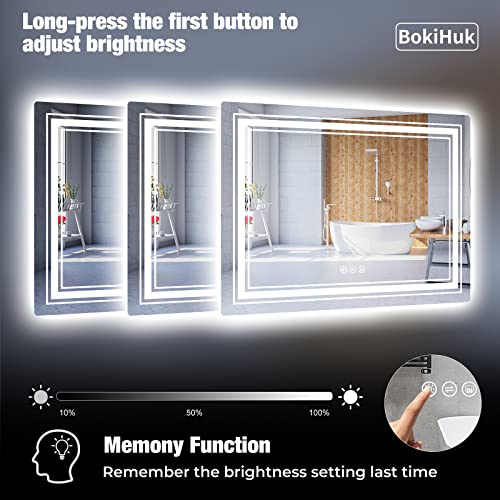 BokiHuk Led Bathroom Mirror with Lights, 40x24 inch Wall Mounted Lighted Vanity Mirror, Makeup Mirror Dimmable Anti-Fog with 3 Colors Light, Waterproof (Backlit & Front-Lighted)