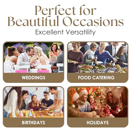 Elegant Gold Plastic Dinnerware Set (350 Pcs) - Includes 50 Dinner Plates, 50 Dessert Plates, 50 Napkins, 50 Cups & Gold Silverware. Ideal for Weddings, Parties & Events. (Modern)