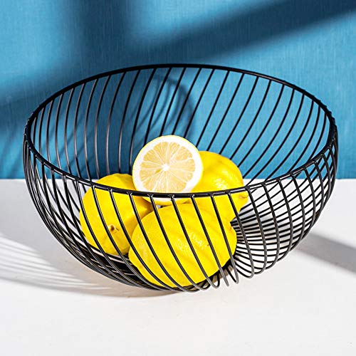 7UYUU Fruit Basket for Kitchen - Wire Fruit Basket Holder for Lemon, Potato, Onion - Black Countertop Fruit Bowl - 10.2 In (Round B)