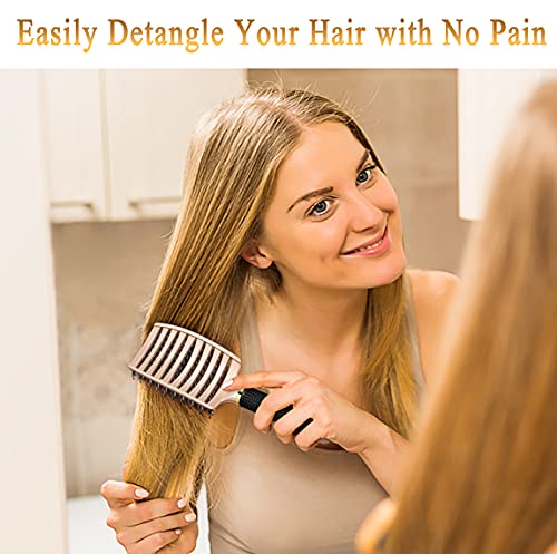 KTKUDY Detangling Brush Getting Knots Out without Pain - Boar Bristles Hair Brush Make Hair Shiny & Healthier Vented Detangler Brush for Women Men Kids Wet and Dry Hair