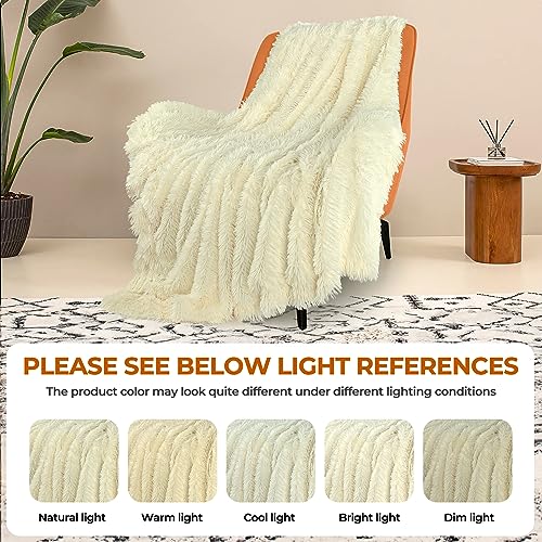 TOONOW Extra Soft Fuzzy Faux Fur Throw Blanket 50"x60", Reversible Lightweight Fluffy Cozy Plush Comfy Microfiber Fleece Decorative Shaggy Blanket for Couch Sofa Bed, Barlett Pear