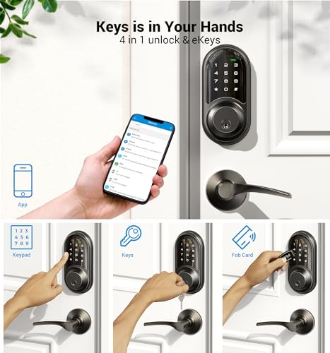 Veise Smart Locks for Front Door, 2 Lever Handle Set, Keyless Entry Deadbolt, App Control, Electronic Digital Touchscreen Keypad, Auto Lock, IP54 Waterproof, Easy Installation, Matte Black