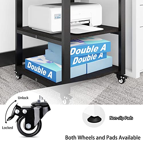 Natwind 3-Tier Laser Printer Cart,19.7''x19.7''x22.6'' Large Machine Stand,Heavy Duty Rolling Table with Storage,Floor-Standing Rack on Wheels,Paper File Organizer Shelf for Home Office (Black)