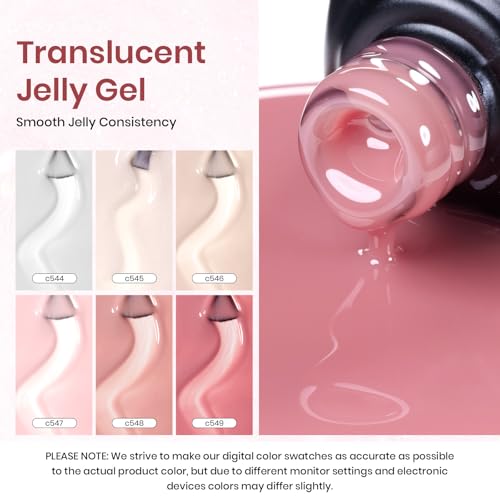 Beetles Jelly Gel Nail Polish Set 6 Colors Neutral Sheer Milky White Nude Pink Gel Polish Kit Translucent Soak off Uv Nail Gel Diy Manicure 2024 New Nail Trend Nail Polish Gift for Girls Women