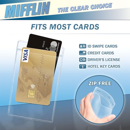 Mifflin-USA Plastic Vertical Card Holder (3x4 Inch, Clear, Bulk 100 Pack) Quick Load No Zipper Name ID Badge