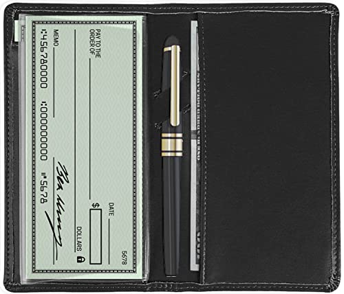 Sanlykate Leather Checkbook Cover for Men and Women, Check Book Case Card Holder with Free Divider, Standard Register Duplicate Checks with pen inserts