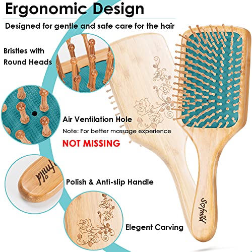 Sofmild Hair Brush-Natural Wooden Bamboo Brush Detangle Paddle Hairbrush for Women Men and Kids Massage Scalp Increase Hair Growth