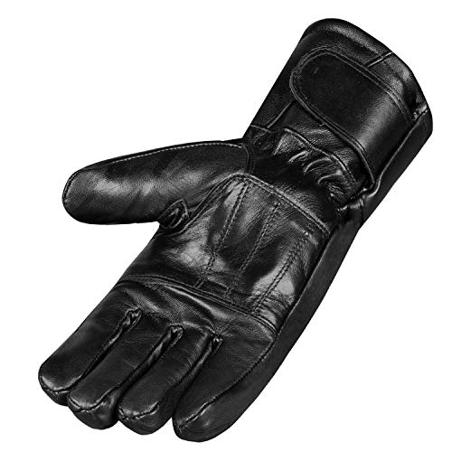 Men’s Winter Gauntlet Motorcycle Gloves, 100% Natural Sheep Leather, Thinsulate Thermal Heated Lining, Full Windproof Cold Weather Water Resistant, Reinforced Warm Biker Driving Glove Black S