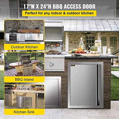 VEVOR BBQ Access Door, 31W x 24H Inch Double Outdoor Kitchen Door, Stainless Steel Flush Mount Door, Wall Vertical Door with Recessed Handles, for BBQ Island, Grilling Station, Outside Cabinet