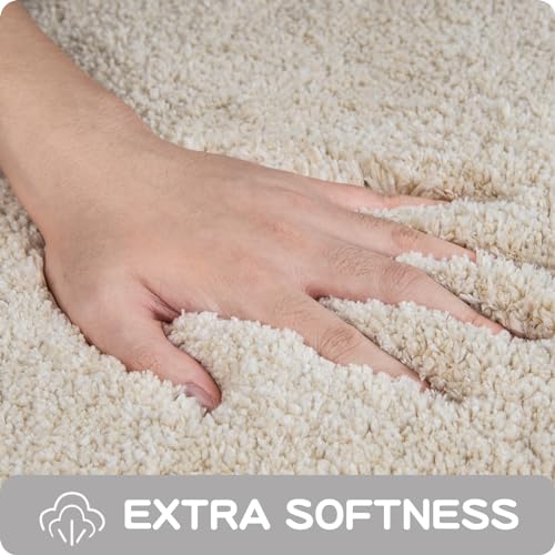 PURRUGS Non-Slip Bathroom Rug 20" x 30" - Super Absorbent & Quick Dry Shaggy Microfiber Bath Mat, Machine Washable Plush Throw Rug for Bathtub, Shower and Sink, Beige