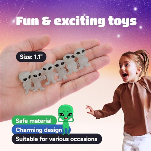 Glow in the Dark Alien Figurines for Kids - 25 Pcs Small Halloween Party Favors Fillers Goodie Bag Classroom Prizes Pinata Stuffers Halloween Toys Bulk Gifts for Kids - Vending Machine Toy Easter Toys