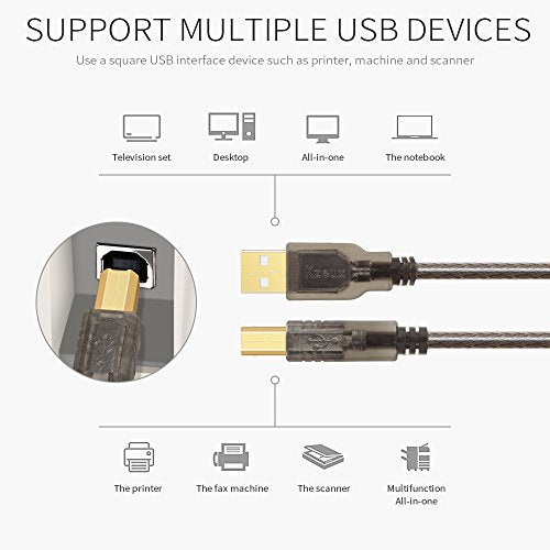 Kzeux Printer Cable USB Printer Scanner Cable 6ft High Speed A Male to B Male Cord for HP, Canon, Epson, Dell, Samsung etc