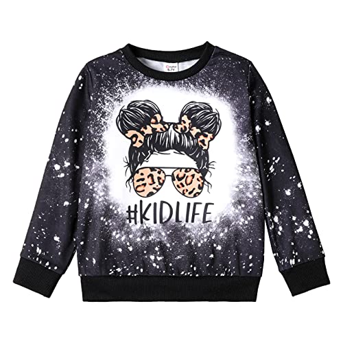 PATPAT Girls Fall Crewneck Black Sweatshirt Graphic Pullover Long Sleeve Shirts Toddler Kids Cute Sweatshirts For Teen Girls 3-4 Years