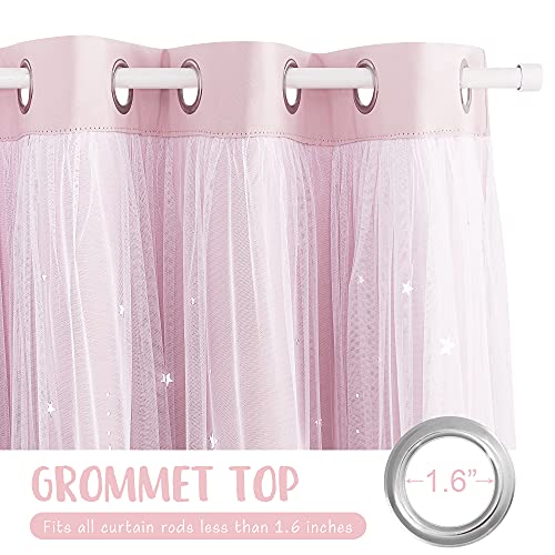 NICETOWN 2 Panels Stars Blackout Curtains for Bedroom Kids Baby Window Double Layer Moon Star Cut Out Living Room Decor Wall Home Decorations Curtain, W42 x L84 Inches Long, Pink