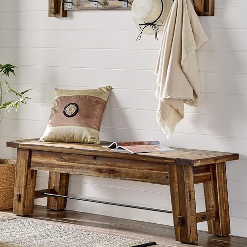 Durango Rustic Farmhouse Style 60-Inch Wood Bench - Industrial Modern Accent Furniture with Solid Wood Seat for Entryway, Dining Room, Hallway, Foyer, or Kitchen by Alaterre Furniture