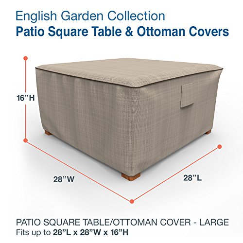 Budge P4A02PM1 English Garden Square Patio Table Ottoman Cover Heavy Duty and Waterproof, Extra Large, Two-Tone Tan