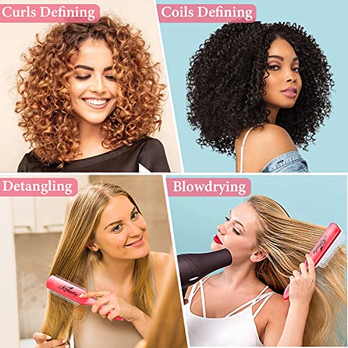 KTKUDY Curl Defining and Shaping Brush - 9 Rows for Separating and Finishing Thick, Wavy, Curly or Coily Hair (Pink)