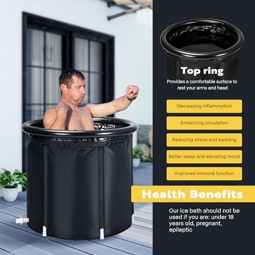VIVOHOME Ice Bath Tub for Athletes and Fitness Lovers, Dia 29.5 inch Portable Cold Plunge Bathtub for Adult Recovery Therapy, Anti-Leak Freestanding Tub with Lid Cover for Outdoor Indoor, 85 Gallons