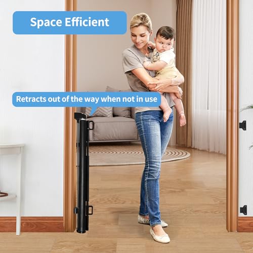 Veraste Retractable Baby Gate,Mesh Baby Gate or Mesh Dog Gate,33" Tall,Extends up to 55" Wide,Child Safety Gate for Doorways, Stairs, Hallways, Indoor/Outdoor(Black,33"x55"
