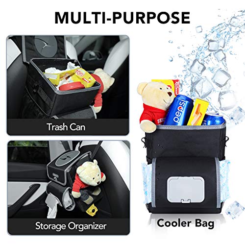 Farasla All-in-One Car Trash Can, Garbage Bag for Car with Removable Leakproof Interior Liner, Adjustable Tissue Holder & Straps(Black)