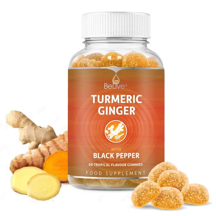 BeLive Turmeric Curcumin with Black Pepper & Ginger - 500 mg of Turmeric and Ginger Supplement for Immune Support, Healthy Skin, and Mobility - Tropical Flavor | 60 Count