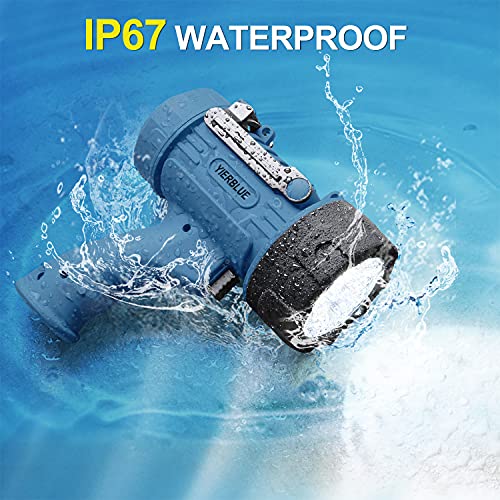 YIERBLUE Rechargeable Spotlight, Waterproof Handheld Flashlight, 200000 Lumens LED, 10000mAh Battery, IP67 Waterproof, 3 Adaptable Settings, 18W USB-C Port