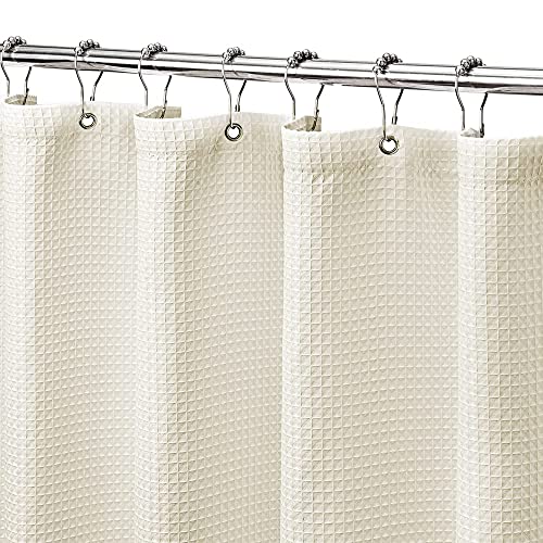 MISS SELECTEX Waffle Weave Fabric Shower Curtain for Bathroom and Bathtubs - Spa, Hotel Shower Curtain Luxury Bathroom Curtain, Heavyweight 230 GSM, Water Repellent, Washable(48Wx72H, Beige)