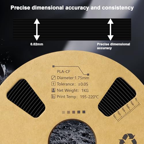 Carbon Fiber Filament 1.75mm - Reinforced 3D Printer Filament - Black pla 3D Filament - PLA-CF 1.75 Filament - 340m Spool (2.2 LBS) for 3D Printers
