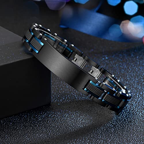 Holizaly Cuban Link Men's First Bracelet Men's Jewelry Boyfriend Birthday Christmas Anniversary Valentine's Day Jewelry Men's Husband Boy Son Dad Gift (blue-black -N)