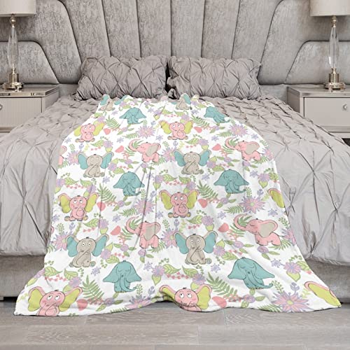 Personalized Elephant Blanket with Name - Soft, Fuzzy & Warm - 40"x50" Small Blanket for Couch, Sofa - Blue Cute Throw Gifts for Girls