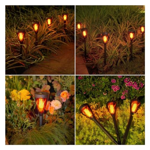 EXCMARK 2 Pack Solar Lights Outdoor Mini with Flickering Flame Torch Lights for Outside Garden Yard Lawn Patio Pathway Decor.