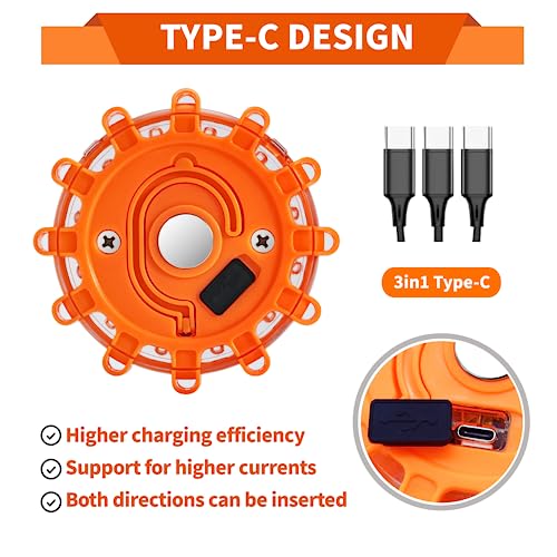 Markstor LED Road Flares 3 Pack Roadside Emergency Car Kit, Road Safety Flare Light USB Rechargeable (lithium battery),Safety Beacon Warning Light | 9 Flash Modes,With Magnet & Hook